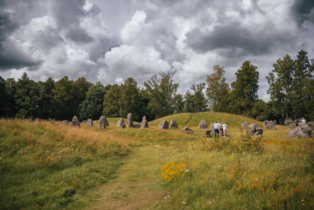 Skeppssättningar vid Anundshög sett från öster.