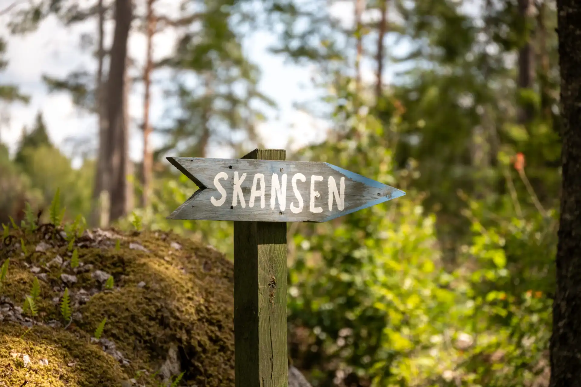 Skylten som visar vägen till Skutters skans fornborg.